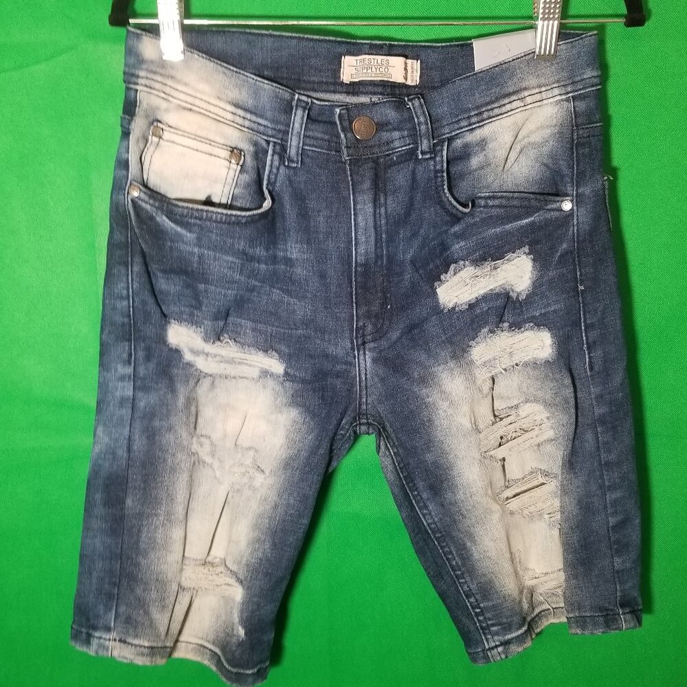 Trestles Supply Co. Distressed Ripped Men Size 30 Blue Denim Jean Shorts NWT